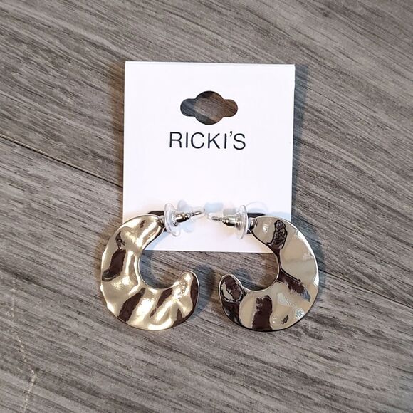 Ricki's New‎ With Tag Half Round Molten Metal Earrings - Picture 3 of 4